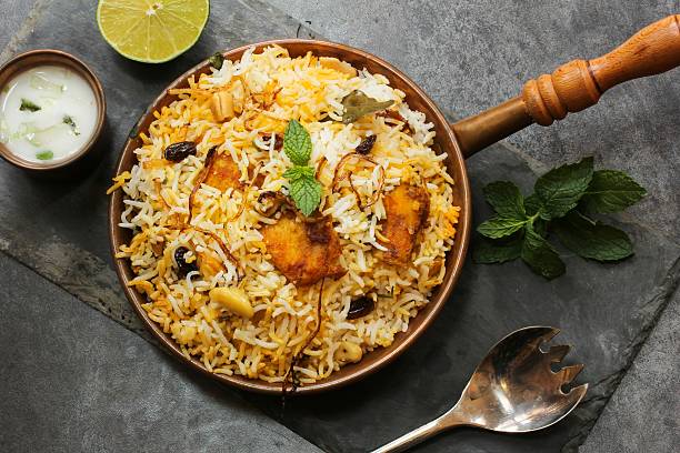 Fish Biryani with basmati rice Indian food